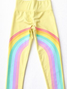 Terez Rainbow Stripe High Rise Leggings Yellow Small Athleisure Gym Festival